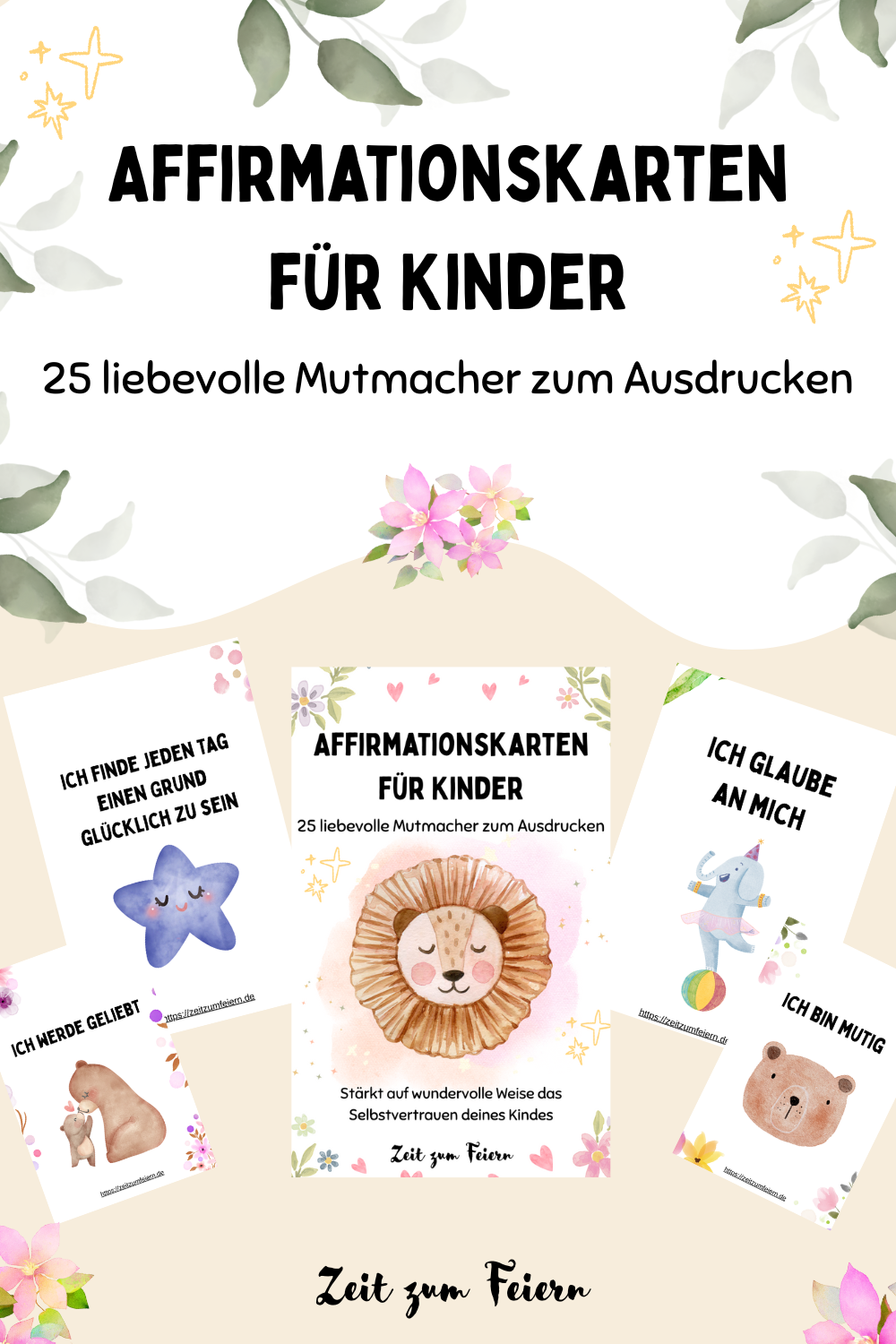 25 Affirmationskarten für Kinder - Digitaler Download - Zeit zum Feiern - Melina Kahraman
