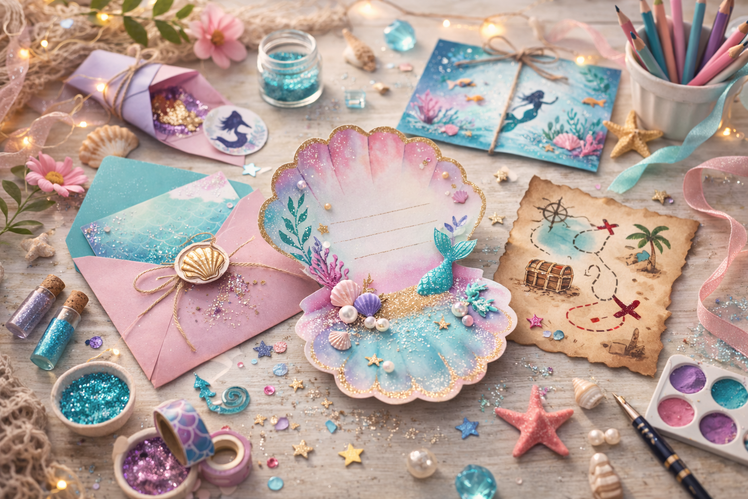 Meerjungfrauen Geburtstag Einladungskarten